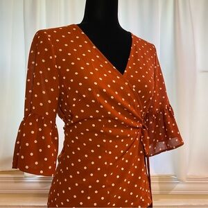 Polka Dot Wrap Top - Orange